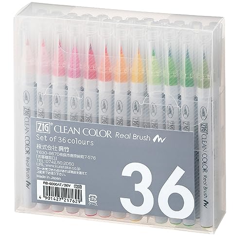 Kuretake Brush pen aqueous ZIG clean color real brush 36 colors RB-6000AT/36V - WAFUU JAPAN