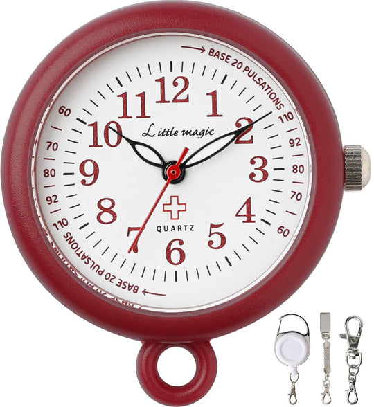 Little Magic Nurse Watch Pocket Watch Keychain Japanese Movement Waterproof Bordeaux - WAFUU JAPAN