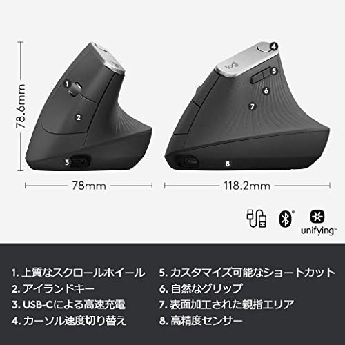 Logicool MX Vertical Advanced Ergonomic Wireless Mouse 6 Buttons Graphite - WAFUU JAPAN