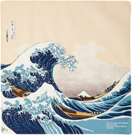 Maruzen Japanese Cotton Furoshiki Wrapping Cloth Hokusai Wave 50x50cm No102 - WAFUU JAPAN