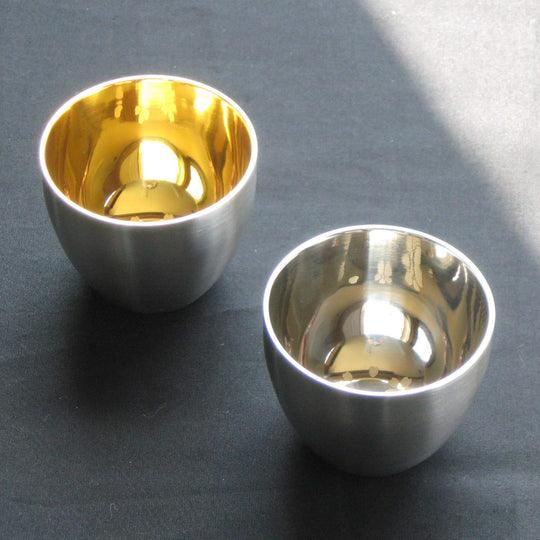 Nagao Tsubame - Sanjo Sakura Gold Sake Cup Double - Wall Stainless Japan Made - WAFUU JAPAN