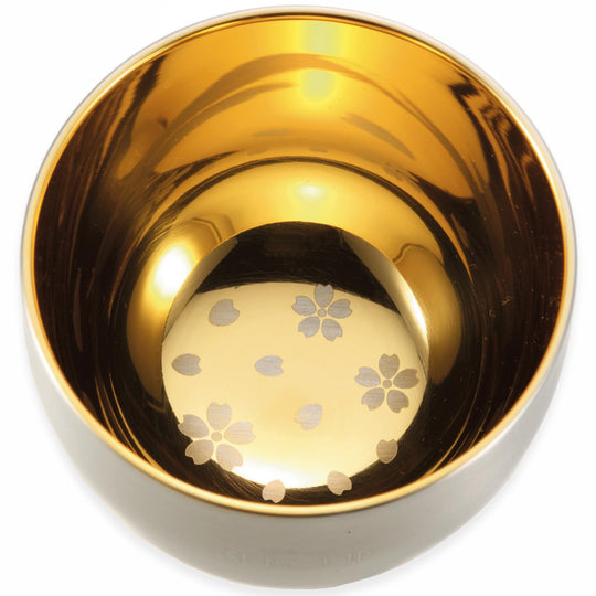 Nagao Tsubame - Sanjo Sakura Gold Sake Cup Double - Wall Stainless Japan Made - WAFUU JAPAN