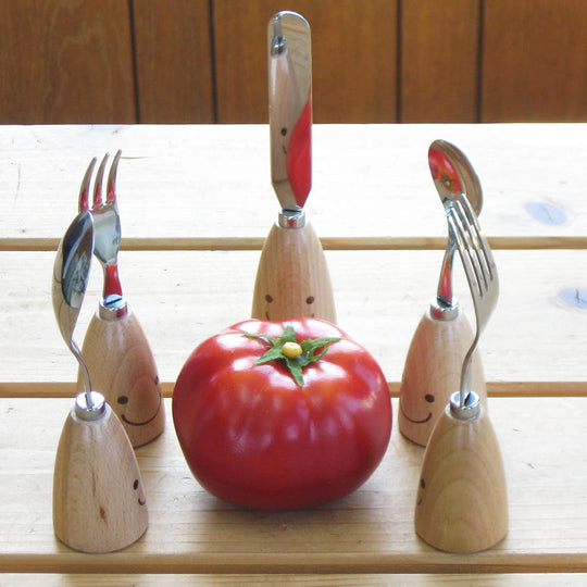 Nagao Waiwai Kitchen Stand Cutlery Set 5 - Piece Spoon/Fork/Butter Knife Made in Japan WY - 47 - WAFUU JAPAN