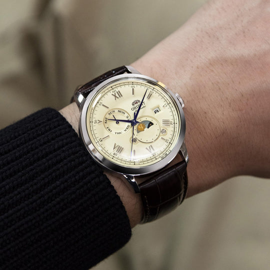 Orient Bambino Sun Moon Automatic Watch RN - AK0803Y Ivory - WAFUU JAPAN