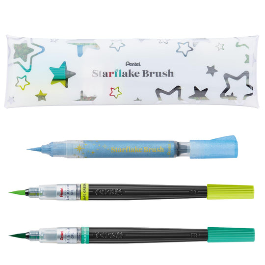 Pentel Color Brush Pen Starflake Limited Art Brush Set GFH - SAST1 Blue Lime Green Emerald Green - WAFUU JAPAN
