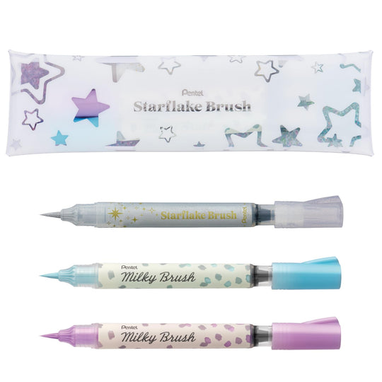 Pentel Color Brush Pen Starflake Milky Set GFH - SPST1 Silver Pastel Blue Pastel Violet - WAFUU JAPAN
