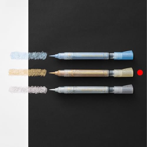 Pentel Color Brush Pen Starflake Milky Set GFH - SPST2 Gold Pastel Yellow Pastel Mint Green - WAFUU JAPAN