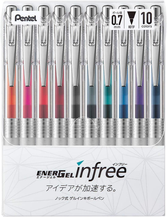 Pentel EnerGel Gel Ink Ball Pen 07mm Clear Barrel BL77TL - 10 10 Colors - WAFUU JAPAN