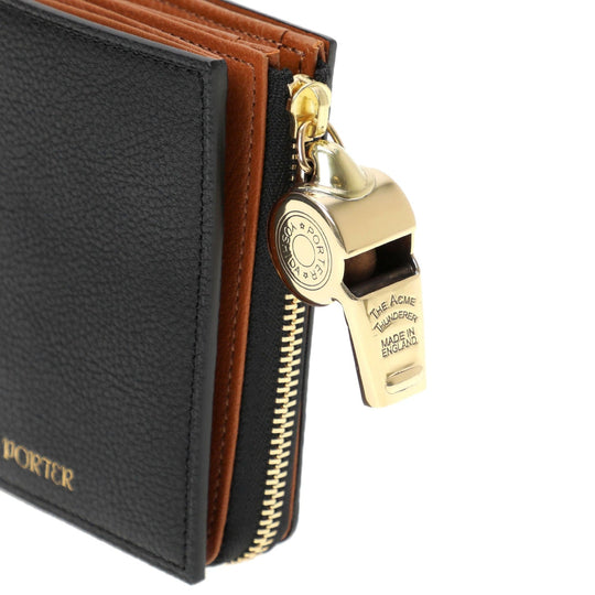 PORTER TONE Leather Bifold Wallet Compact Shrink Cowhide Made in Japan with ACME Whistle - WAFUU JAPAN