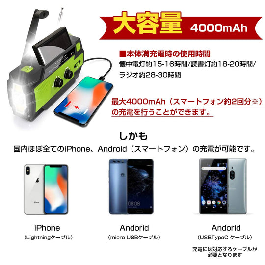 RABLISS Multifunction Emergency Radio Portable AM FM Solar Hand Crank Waterproof Green - WAFUU JAPAN