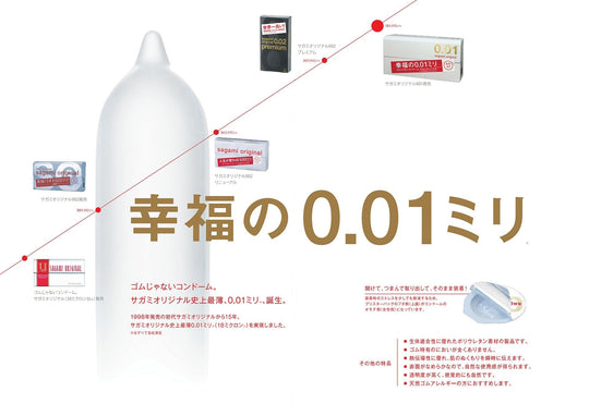 Sagami Original 001 Ultra Thin Polyurethane Condoms 0.01mm 10 Pack - WAFUU JAPAN