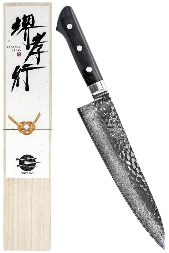 Sakai Takayuki Damascus VG10 Professional Gyuto Chef Knife 210mm Made in Japan Hammered Blade Wood Handle - WAFUU JAPAN