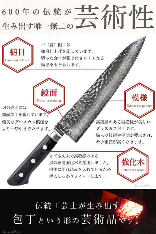 Sakai Takayuki Damascus VG10 Professional Gyuto Chef Knife 210mm Made in Japan Hammered Blade Wood Handle - WAFUU JAPAN