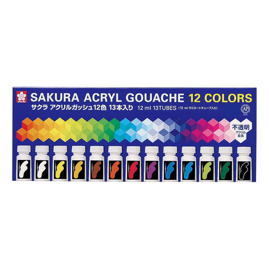 Sakura Craypas Acrylic Gouache Paint Set 12 Colors 13 Tubes AGW13 - WAFUU JAPAN
