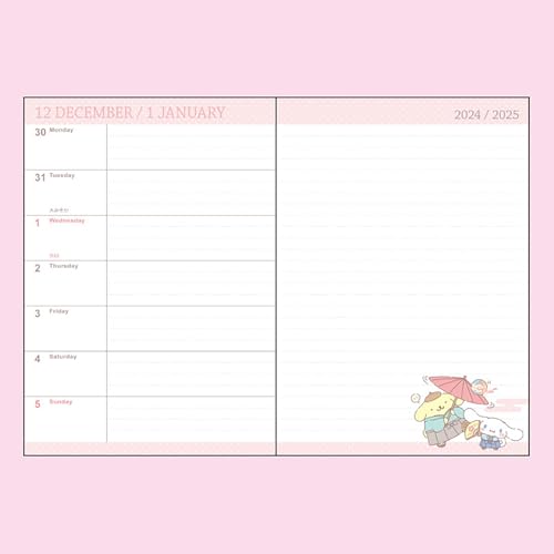 SANRIO B6 Diary (horizontally ruled) Sanrio Characters 2025 Handbook (beginning Oct 2024) with schedule stickers bookmark included 456195 - WAFUU JAPAN