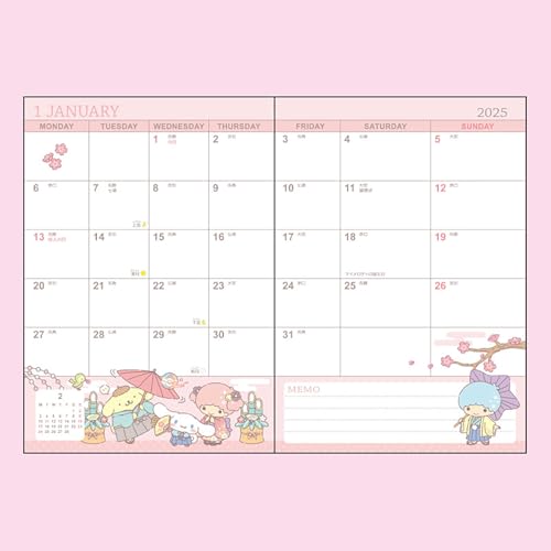 SANRIO B6 Diary (horizontally ruled) Sanrio Characters 2025 Handbook (beginning Oct 2024) with schedule stickers bookmark included 456195 - WAFUU JAPAN