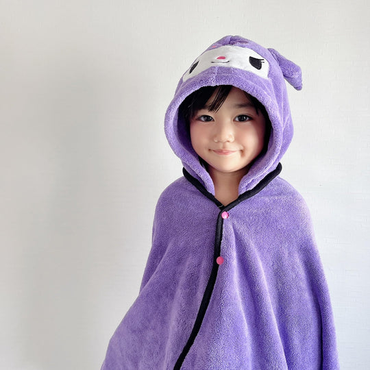 Sanrio Kuromi Hooded Quick‑Dry Absorbent Bath Poncho 108×92 cm - WAFUU JAPAN