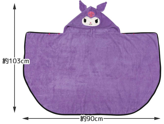 Sanrio Kuromi Hooded Quick‑Dry Absorbent Bath Poncho 108×92 cm - WAFUU JAPAN