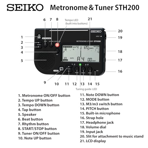 Seiko Blue Metronome & Tuner w/ Pickup Mic 2‑Piece Special Pack (STH200BLSP) - WAFUU JAPAN