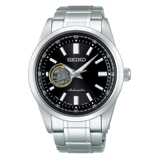 Seiko Selection Mechanical Automatic Open Heart Watch SCVE053 Silver 10ATM Water Resistant - WAFUU JAPAN