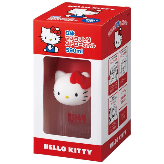 Skater 590ml Hello Kitty 3D Mascot Straw Bottle for Girls - WAFUU JAPAN