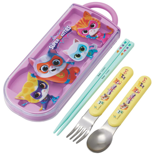 Skater Kids' Antibacterial Trio Cutlery w/ Slide Case & Name Label — Super Kitty - WAFUU JAPAN