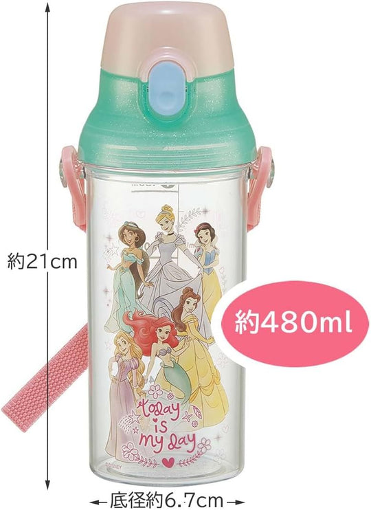 Skater Kids Clear Plastic Water Bottle 480ml Disney Princess with Scale - WAFUU JAPAN