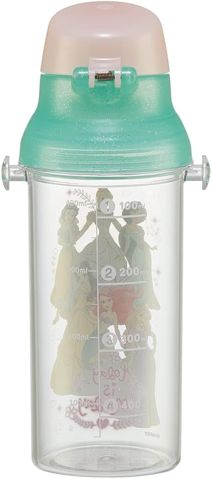 Skater Kids Clear Plastic Water Bottle 480ml Disney Princess with Scale - WAFUU JAPAN