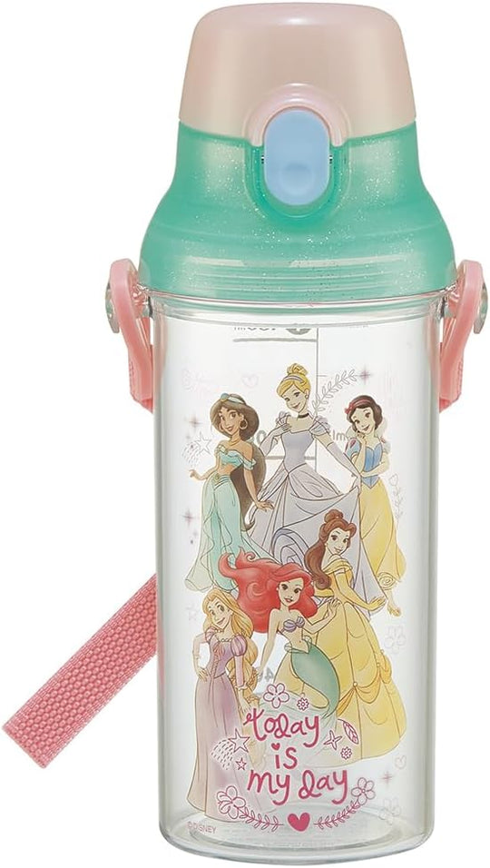 Skater Kids Clear Plastic Water Bottle 480ml Disney Princess with Scale - WAFUU JAPAN