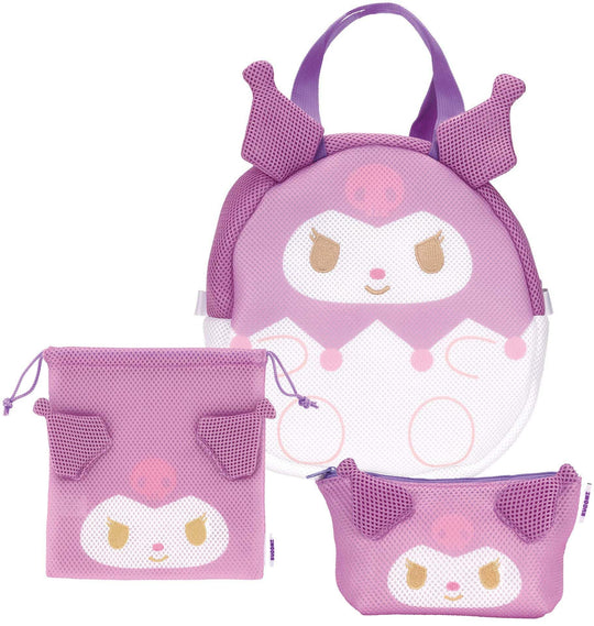 Skater Mesh Drawstring Pouch Washable & Breathable — Sanrio Kuromi ZKM1 - A - WAFUU JAPAN