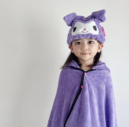 Skater Quick - Dry Absorbent Hair Towel Cap - Sanrio Kuromi (Girls) - WAFUU JAPAN