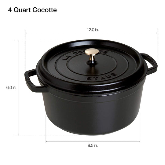 Staub Cocotte Round Dutch Oven Black 1102425 4 Quart - WAFUU JAPAN