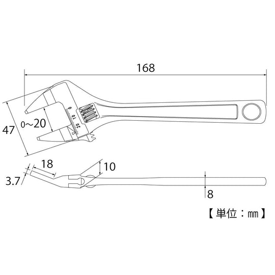 TOP Slim Bent No - Play Adjustable Wrench HT - 150B — 3 7mm Tip 20° 0–20mm Japan - WAFUU JAPAN