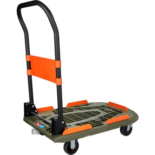 TRUSCO Kartio Foldable Plastic Dolly Olive Drab with Plastic Stopper 780×490mm - WAFUU JAPAN