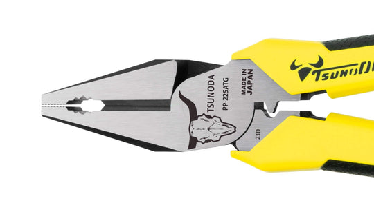 Tsunoda 225mm Offset Power Pliers with Crimper for Electrical Work (PP - 225ATG) - WAFUU JAPAN
