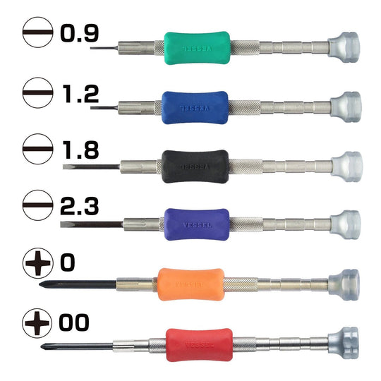 VESSEL 6 - Piece Precision Screwdriver Set: +0 +00 - 0 9 - 1 2 - 1 8 - 2 3 (TD - 56) - WAFUU JAPAN