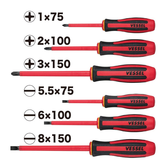 VESSEL Megadora Insulated 6 - pc Screwdriver Set VDE Certified (9606PS) - WAFUU JAPAN