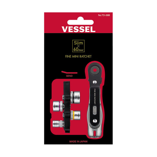 VESSEL TD - 26B Ultra - Thin Precision Mini Angled Ratchet Driver with 4 Sockets - WAFUU JAPAN