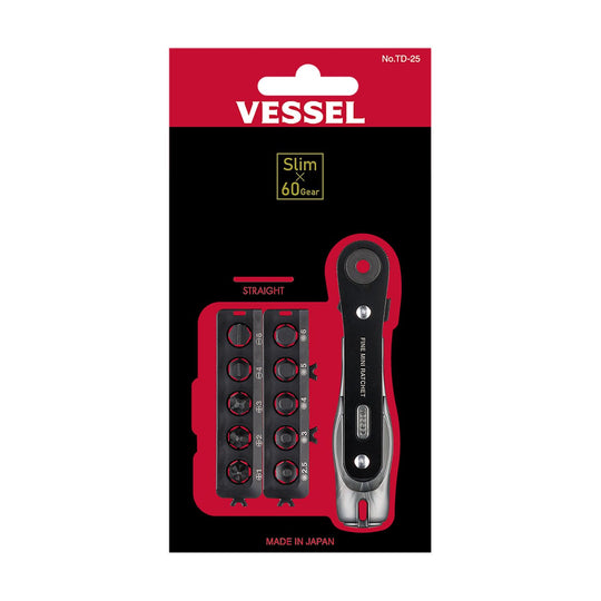 VESSEL Ultra - Thin Fine Mini Ratchet Screwdriver Straight with 10 Bits (TD - 25) - WAFUU JAPAN