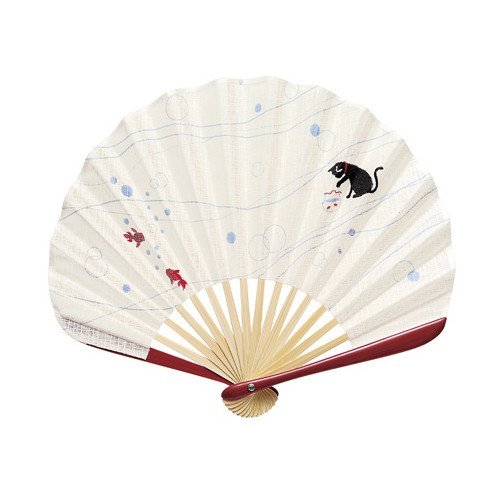 Yamani Ryo Asobi Folding Fan - Beige - WAFUU JAPAN