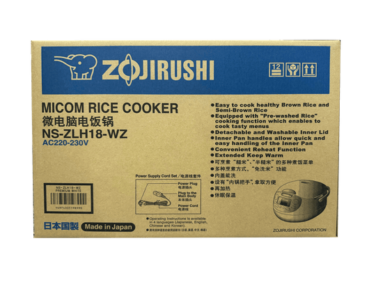 Zojirushi Rice Cooker 1.8L NS - ZLH18 WZ 220 - 230V - WAFUU JAPAN