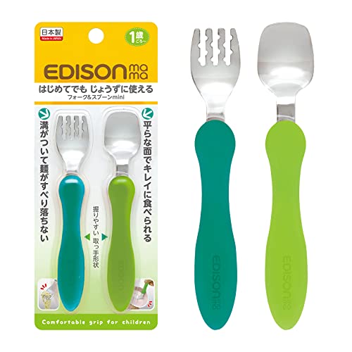 EDISONmama Fork & Spoon, baby food complete stage, around 1 year old~ Mint & Lime - WAFUU JAPAN