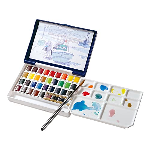 Holbein Artists' Watercolor Palm Box Set of 36, Half Pans