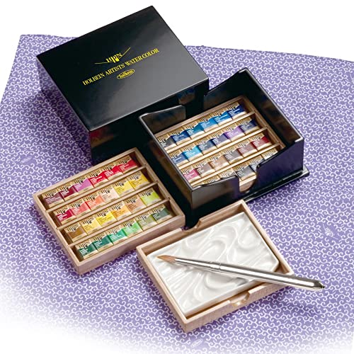 Holbein Artist's Watercolors Set of 36 Half-Pans with Brush (Palm Box Plus)  PN698