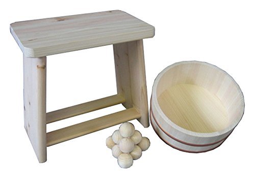 Hoshino Kogyo Made in Japan 3-Piece Bath Set B: Hinoki cypress bath chair fir bath tub hinoki cypress bath ball - WAFUU JAPAN