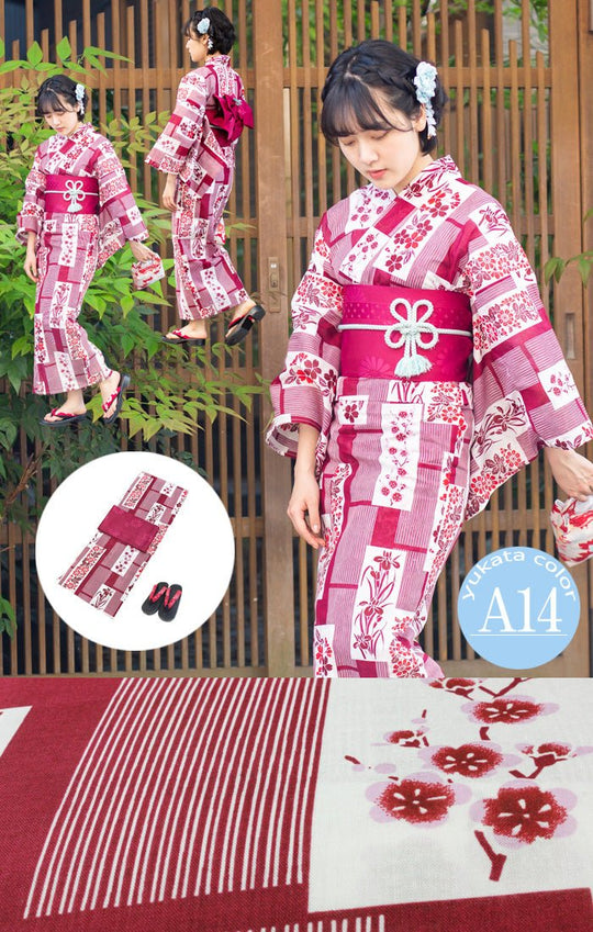 Japanese Women's Traditional YUKATA KIMONO Obi Belt Sandal Set - WAFUU JAPAN