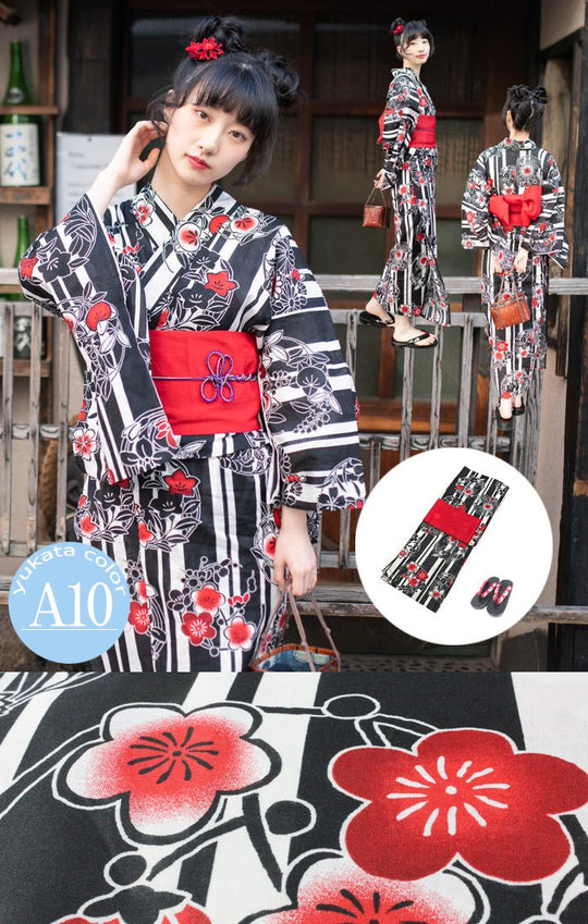 Japanese Women's Traditional YUKATA KIMONO Obi Belt Sandal Set - WAFUU JAPAN