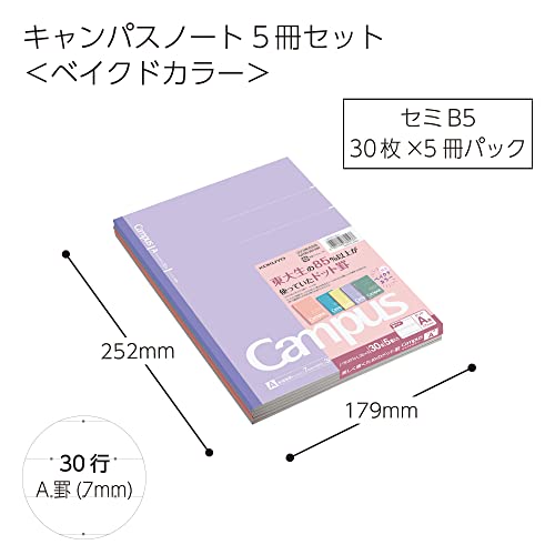 KOKUYO notebook Campus Limited B5 Dot A ruled 5 color pack(7mm) - WAFUU JAPAN