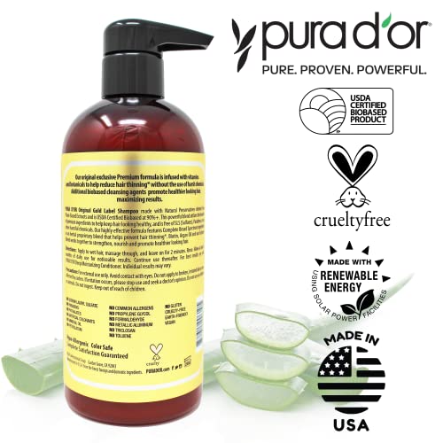Pura D'or Premium Organic Anti-Hair Loss Shampoo, Gold - 16 oz bottle