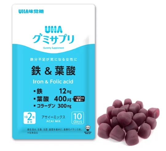 UHA Gummi Supplements Iron & Folic Acid Acai Mix 220 capsules for 110 days - WAFUU JAPAN